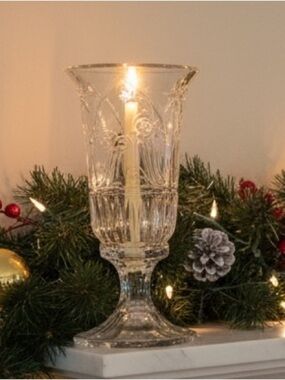 Christmas 24% Lead Crystal Nativity Scene Hurricane Candle Holder. St. George